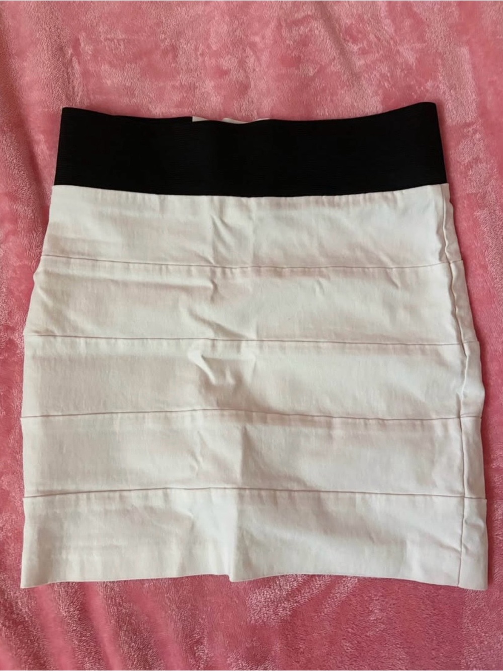 White Bandage Mini Skirt with Black Waistband